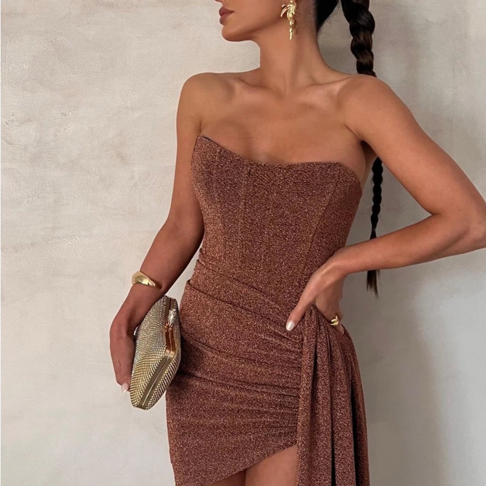 Alia Mini Dress - Bronze Gold Foil